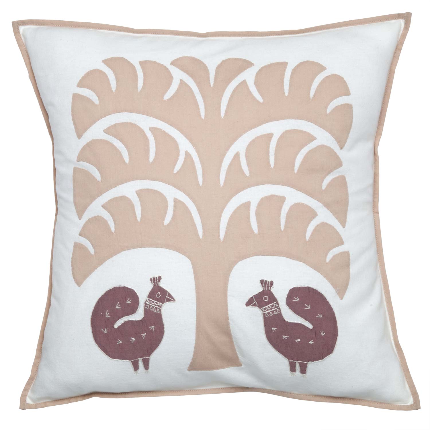 Banana Tree Applique Pillow Cover - White/Taupe
